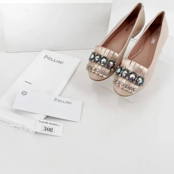 NWT Pollini Italian Rhinestone Leather Flats Loafers - Picture 7 of 8